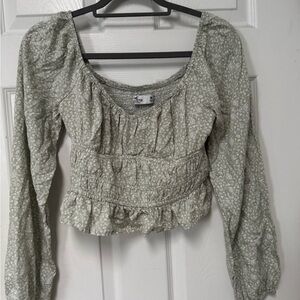 Hollister Green Puff Sleeve Smocked Blouse